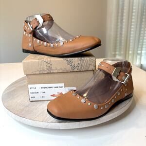 NEW in Box Free People Mystic Mary Jane Flats Tan Studded Leather Shoes 6.5 NIB
